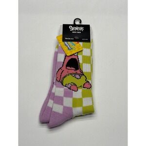 Spencer Mens Crew Socks Spongebob Patrick Star Checkered Purple Green size 8-12